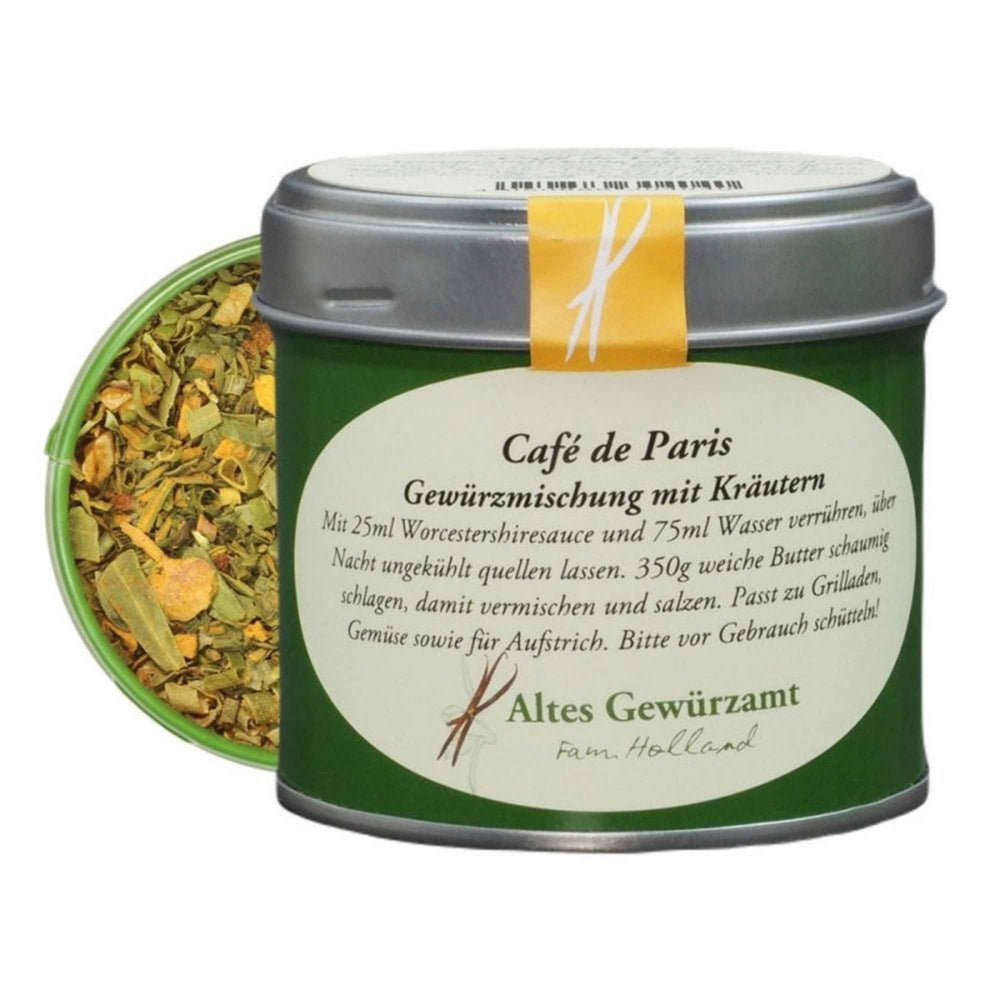 Café de Paris Gewürzmischung vom Alten Gewürzamt - klassische französische Kräuterkomposition in der grünen Dose.