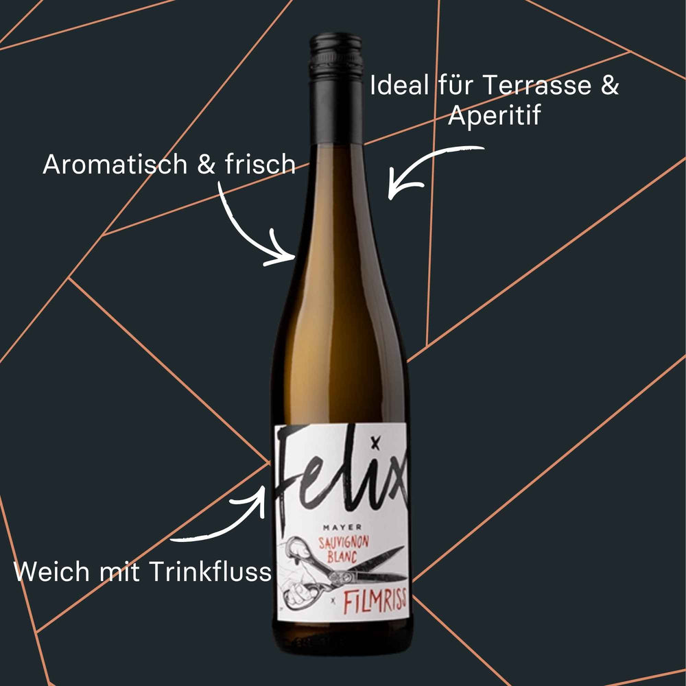 Filmriss Sauvignon Blanc vom Weingut Felix Mayer in der Flasche
