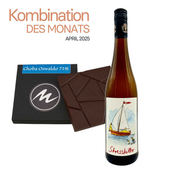 Flasche Riesling „Stresskiller“ mit Zartbitterschokolade Cochabamba kombiniert