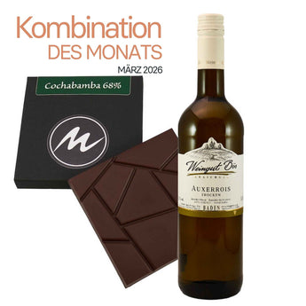 Kombination des Monats MÀrz 2026 mit Auxerrois vom Weingut Bös und Cochabamba Wildkakao Schokolade
