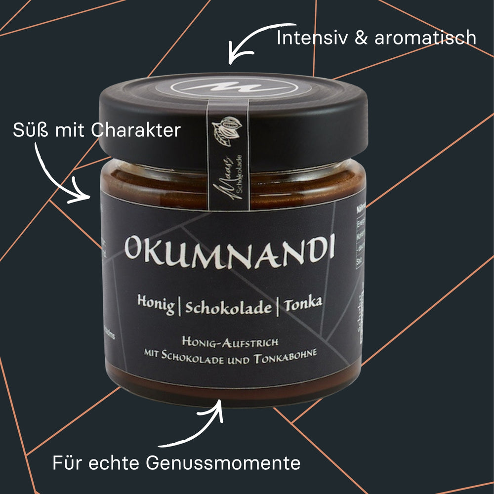 Maasz Okumnandi Aufstrich im Glas, mit Honig, Karamellschokolade & Tonkabohne