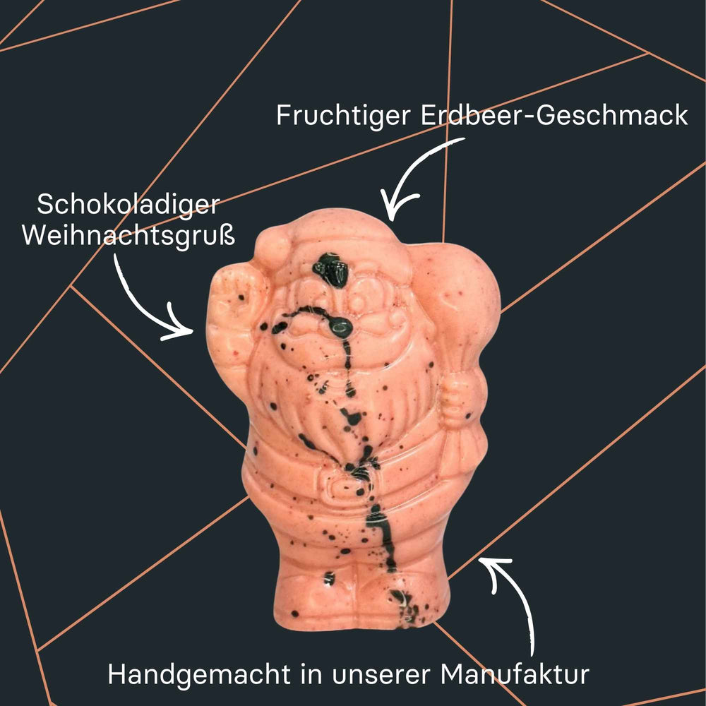 Erdbeer Klauszi Hohlfigur aus Weißer Schokolade mit Erdbeer von Maasz Schokolade