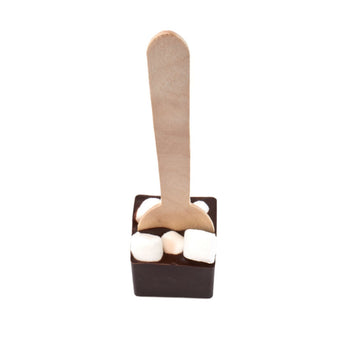 Trinkschokolade am Holzlöffel in Zartbitter Marshmallow von Maasz Schokolade