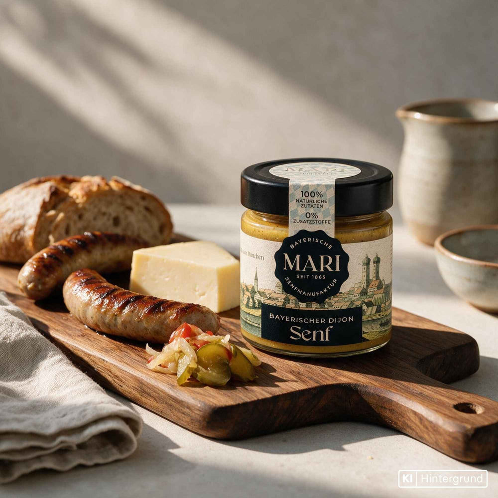 Bayerischer Dijon Senf von Mari Senf, goldgelber Senf im Glas