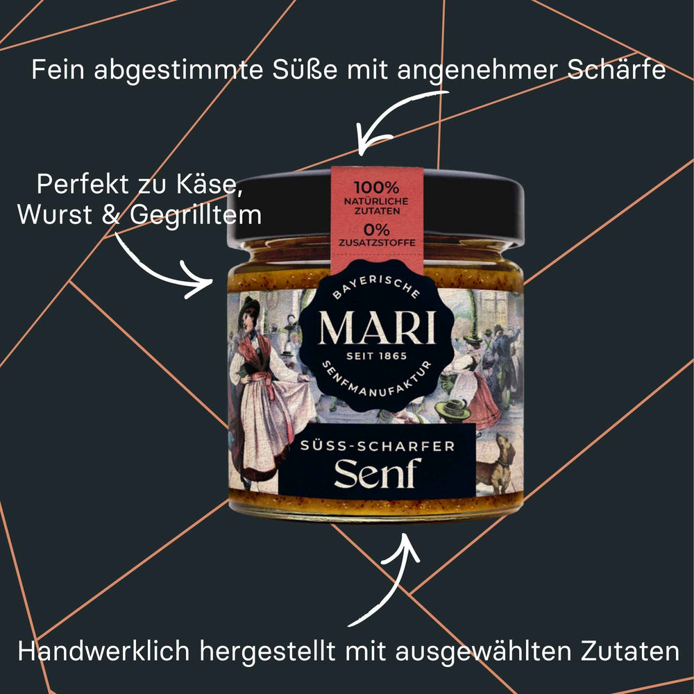 Süß-scharfer Senf von Mari Senf, karamellfarben im Glas