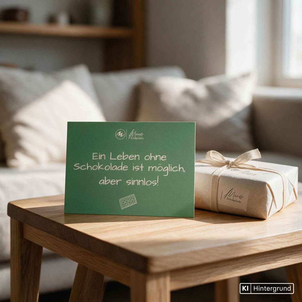 Postkarte mit dem Spruch „Ein Leben ohne Schokolade ist möglich, aber sinnlos“