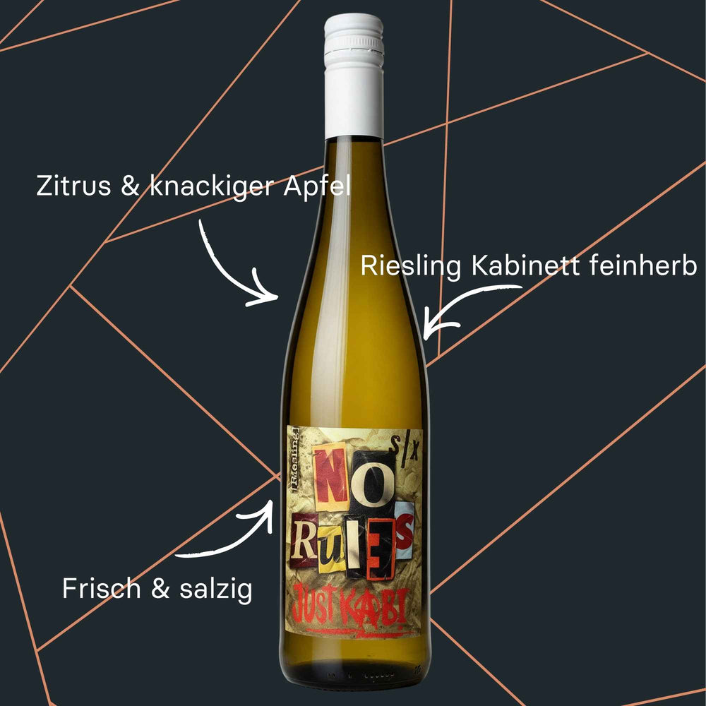 Flasche No Rules Just Kabi 2025 Riesling Kabinett feinherb von Weinbau Six