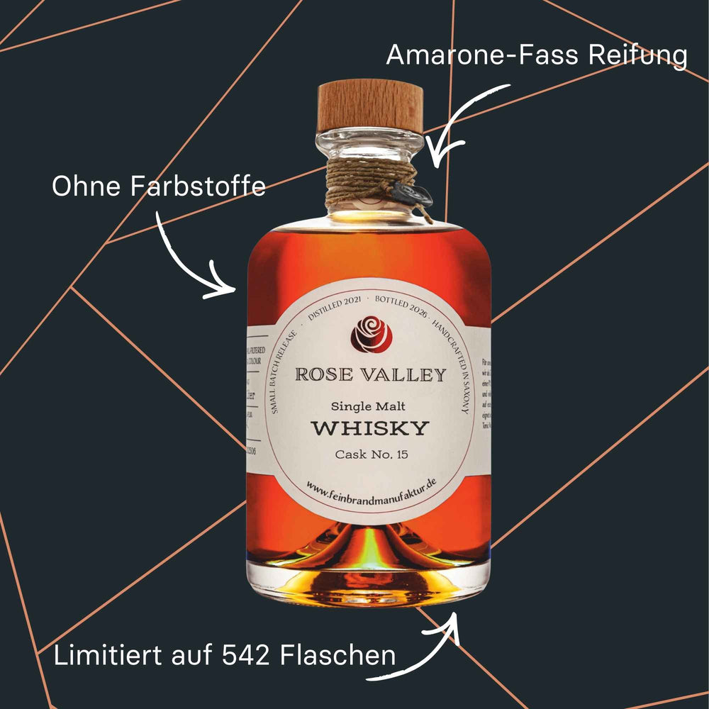 Flasche Cask No. 15 Single Malt Whisky aus sächsischer Einzelfassabfüllung