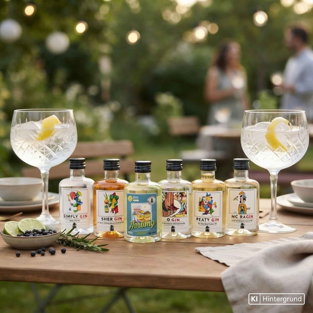 Gin Probierset mit sechs Miniaturen der Sauerländer Edelbrennerei