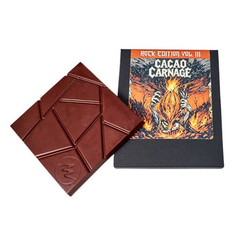 Tafel Zartbitter Schokolade „Cacao Carnage“ mit Chili und Kakaofruchtflakes