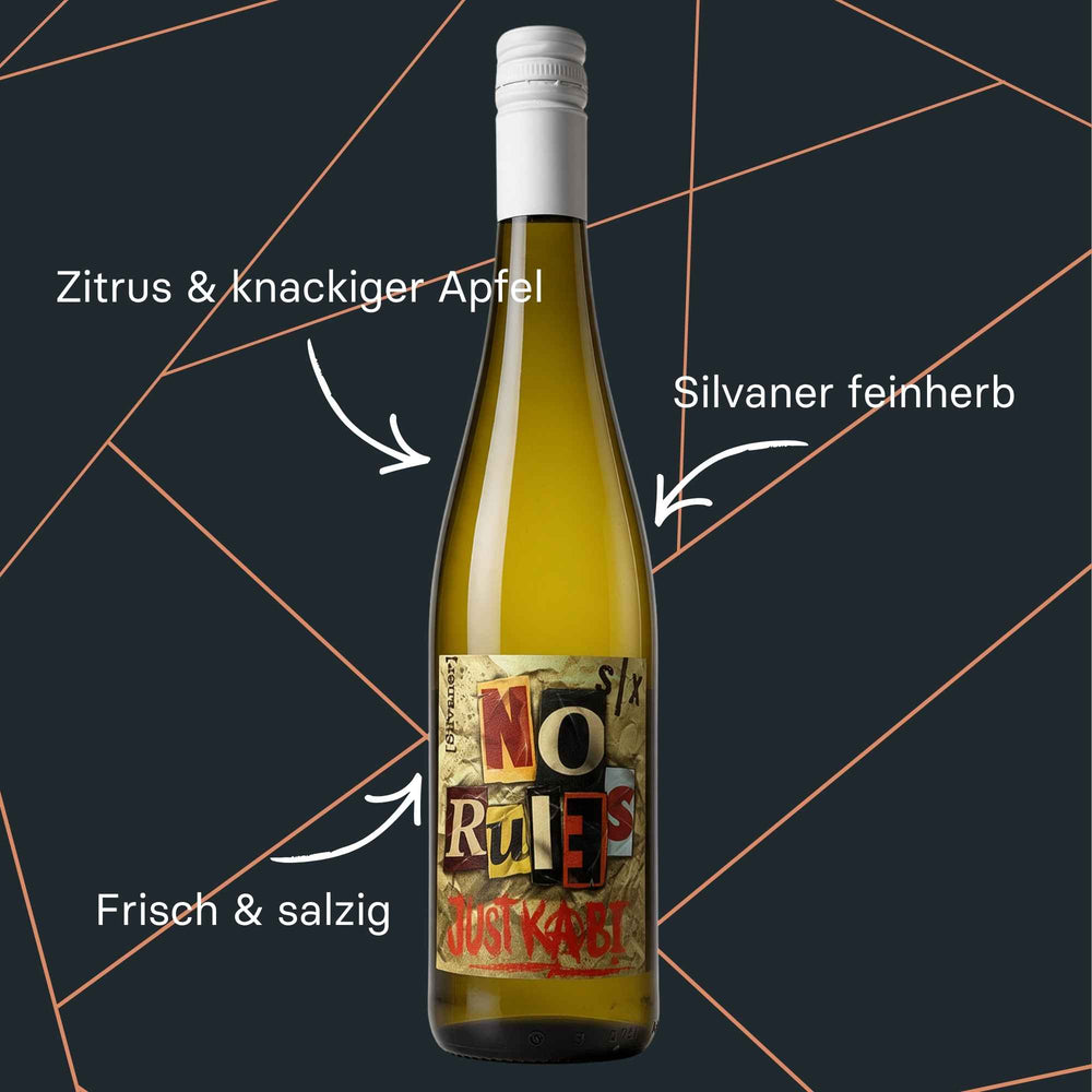 Flasche No Rules Just Kabi 2025 Silvaner QbA feinherb vom Weingut Six aus Franken