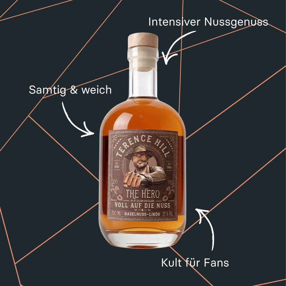Flasche Terence Hill The Hero Haselnusslikör von St. Kilian