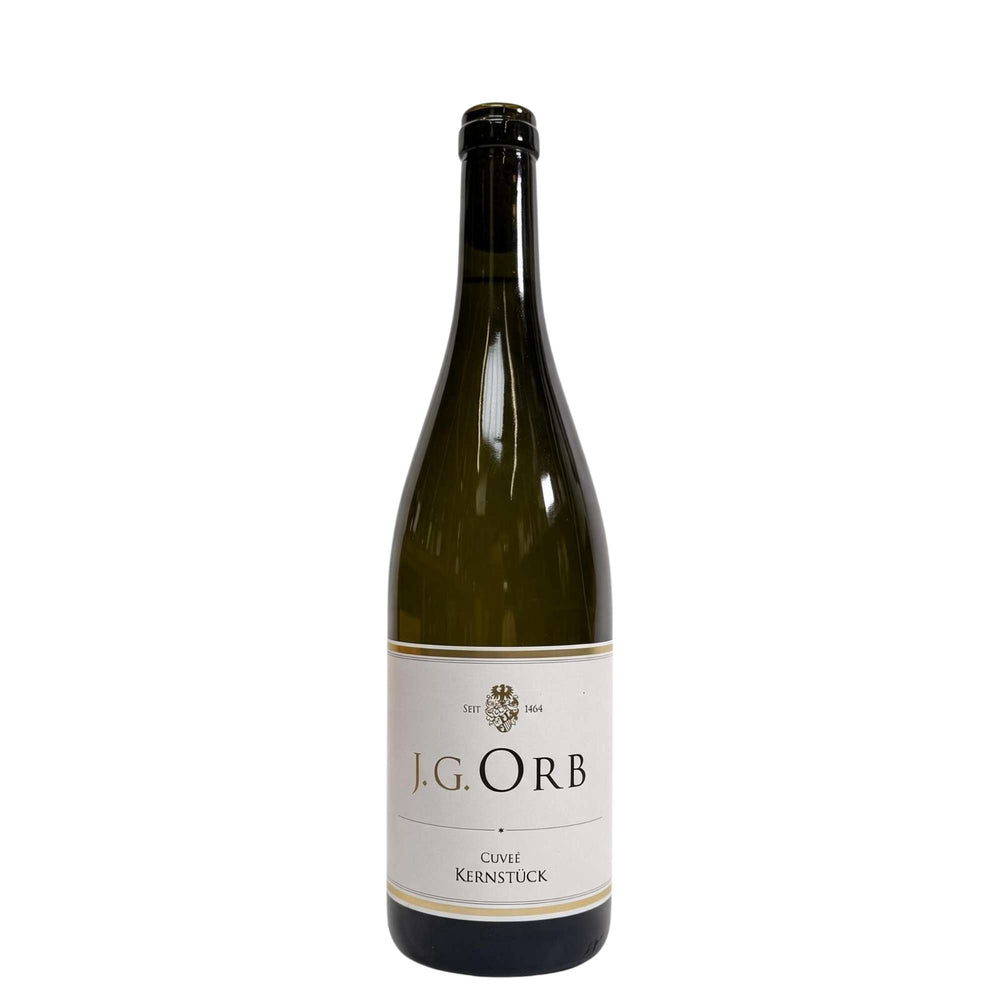 Flasche Kernstück Weißwein-Cuvée vom Weingut Orb mit heller Etikettierung