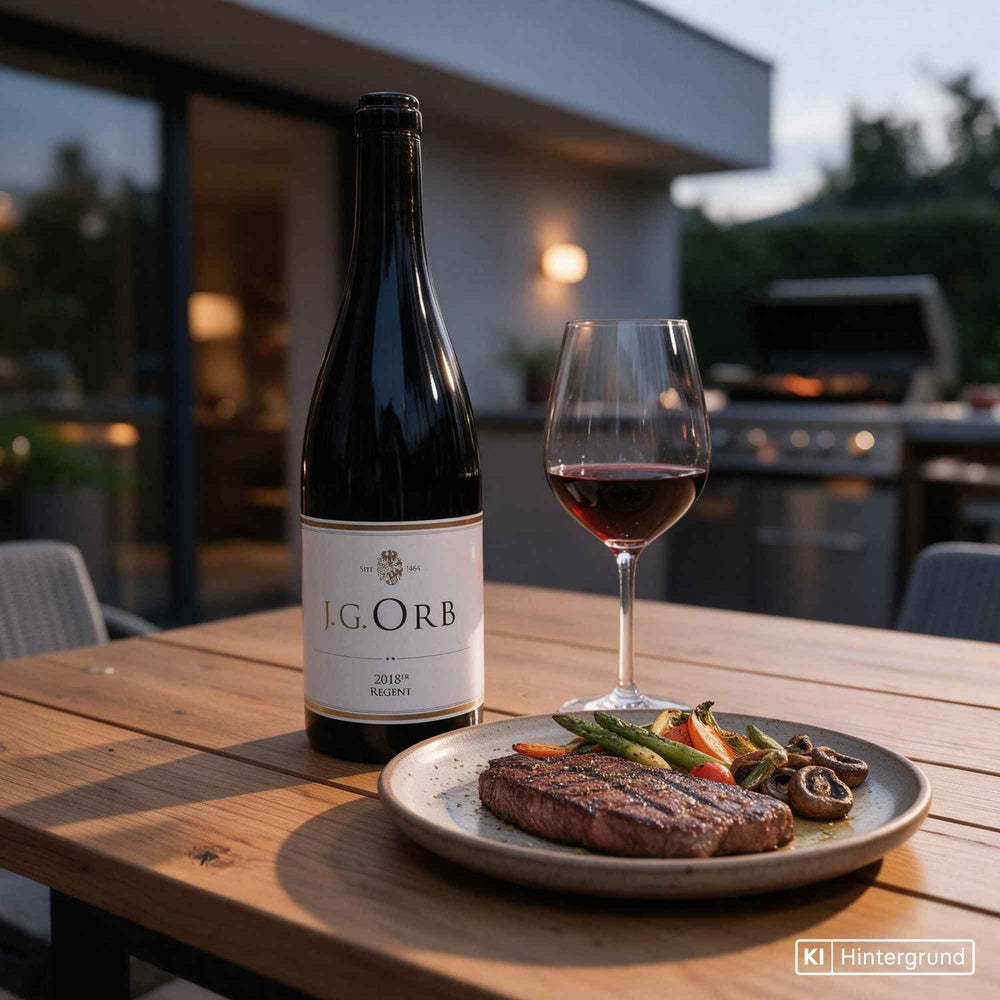 Flasche Regent Rotwein vom Weingut Orb - kräftig, fruchtig, elegant