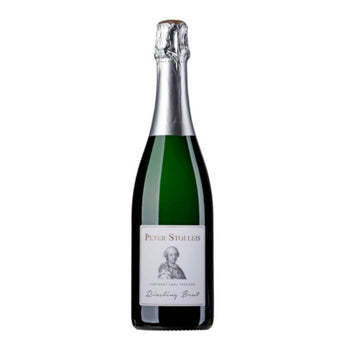 Flasche Kurfürst Carl-Theodor Riesling Sekt Brut vom Weingut Peter Stolleis, feinperlig und elegant
