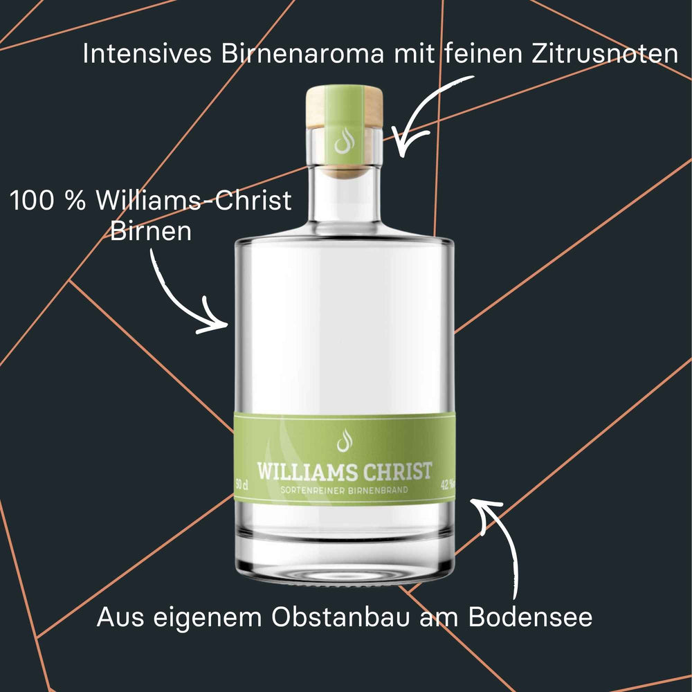Brennlust Williams Christ - klarer Birnenbrand aus vollreifen Williams-Christ-Birnen in eleganter Flasche.