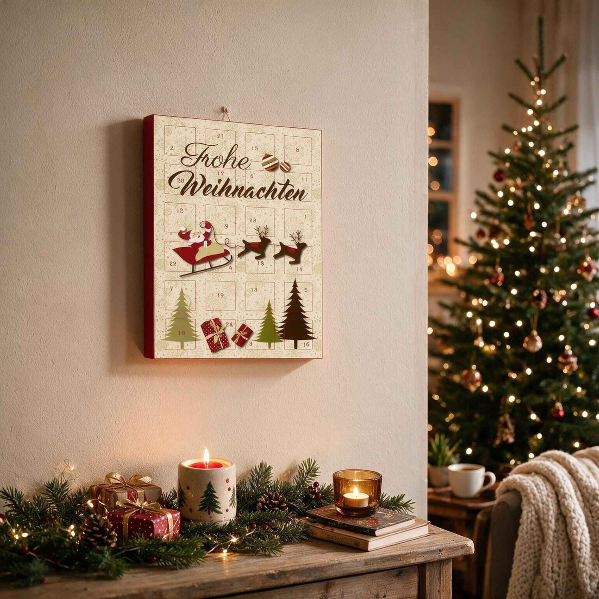 Adventskalender von Maasz Schokolade mit Pralinen & Mini-Tafeln in klassischem Design