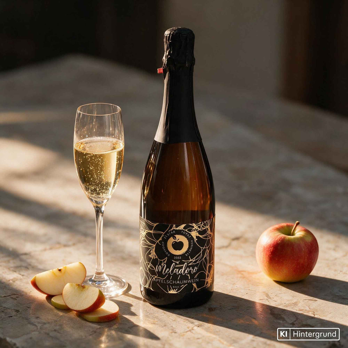 Flasche Meladoro Apfelschaumwein Brut von Brennlust aus dem Bodensee