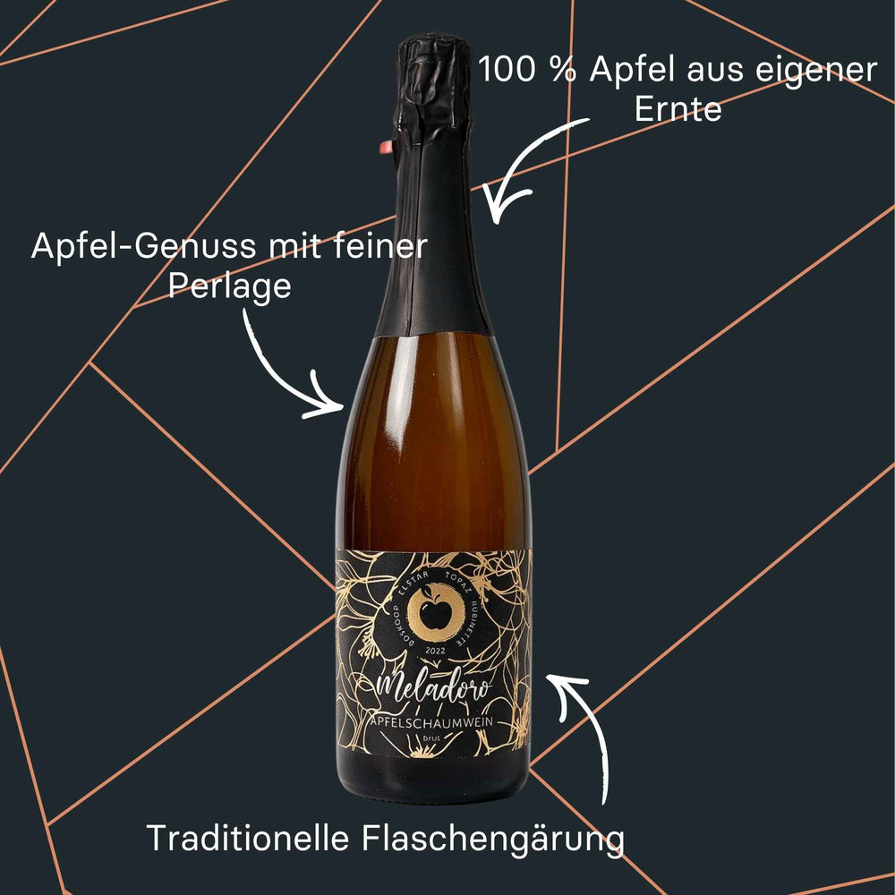 Flasche Meladoro Apfelschaumwein Brut von Brennlust aus dem Bodensee