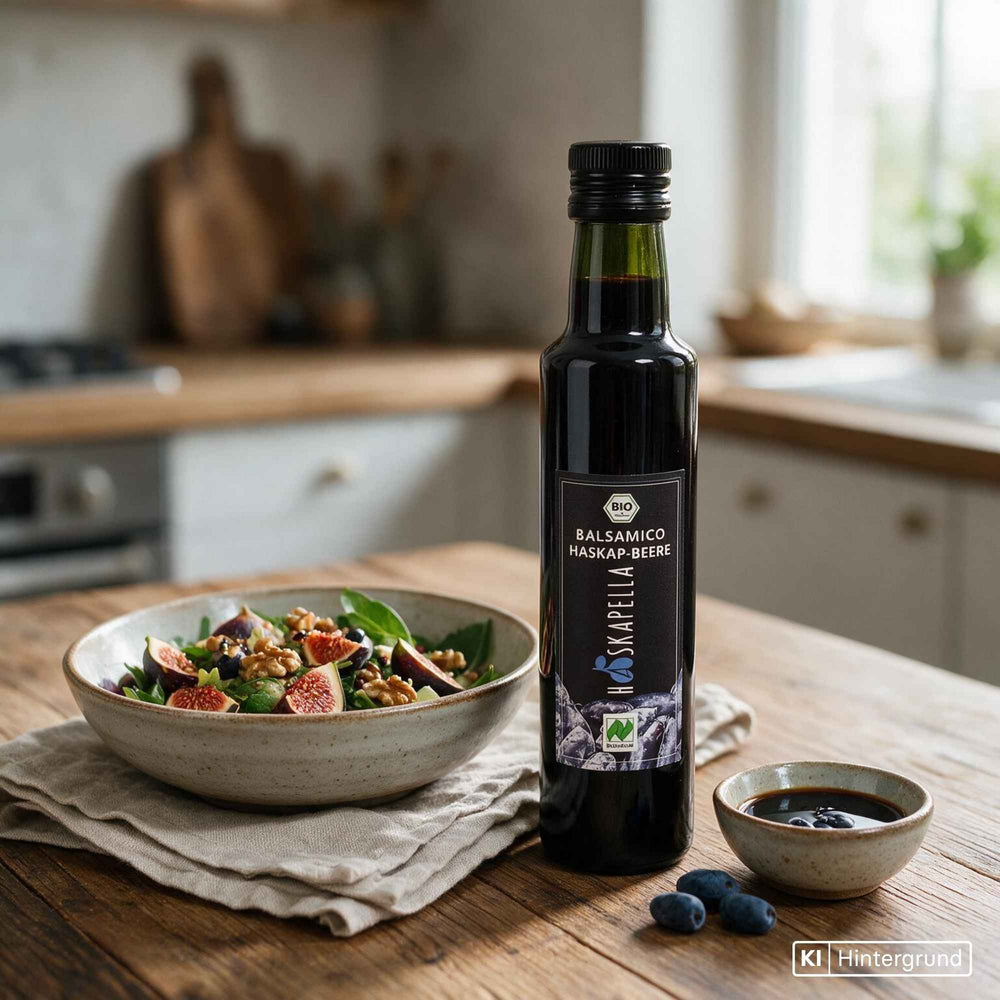 Flasche Haskap Balsam Essig in Bio-Qualität mit fruchtiger Note