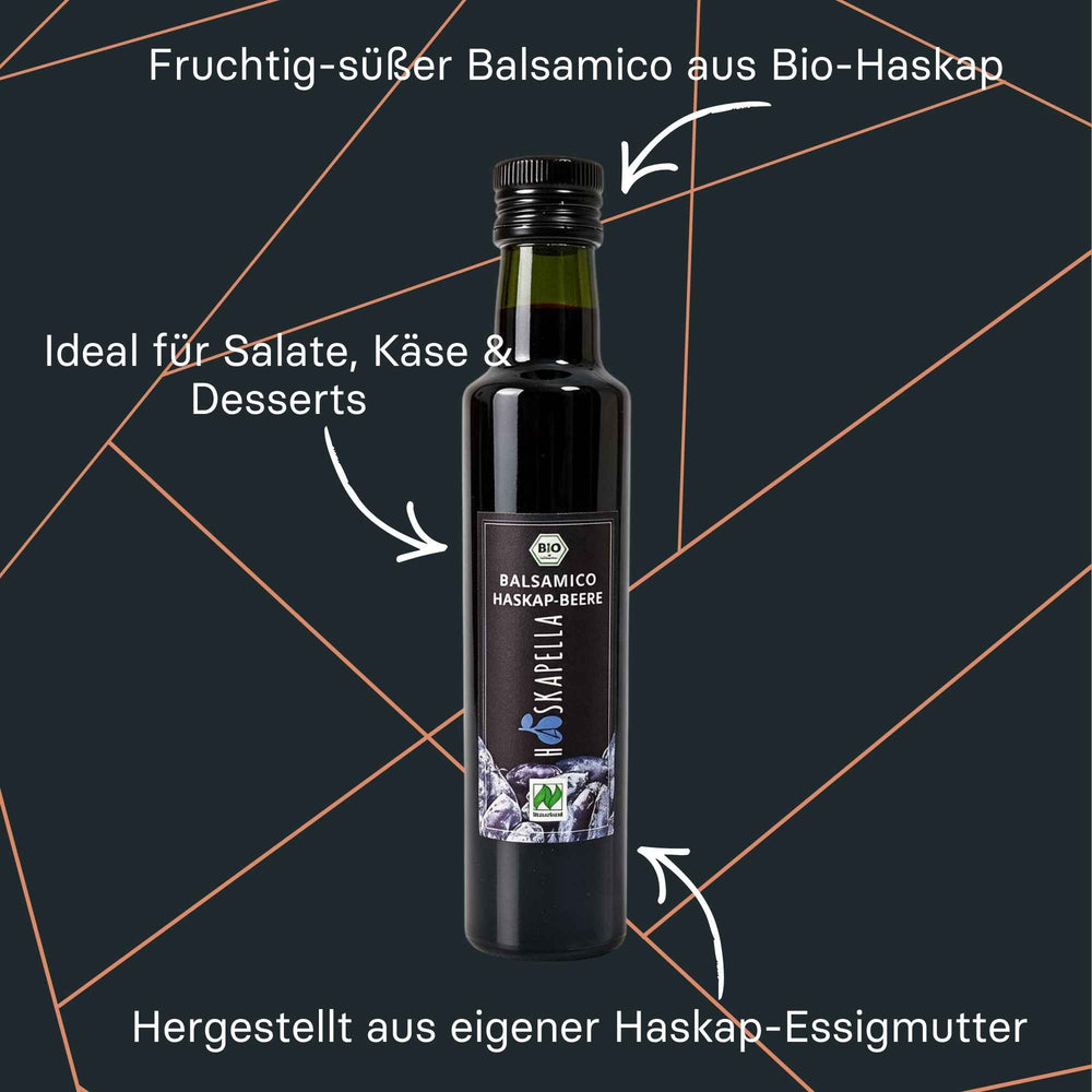 Flasche Haskap Balsam Essig in Bio-Qualität mit fruchtiger Note
