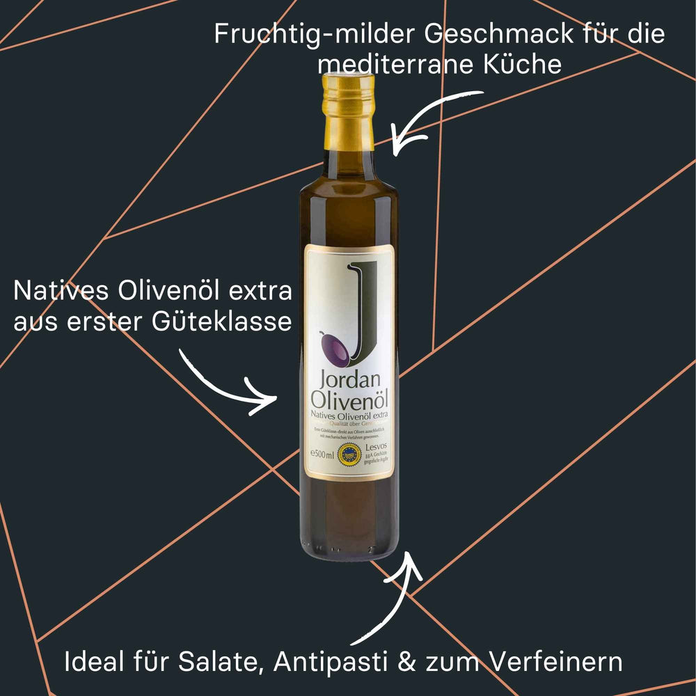 Jordan Olivenöl Flasche, natives Olivenöl extra von Lesbos