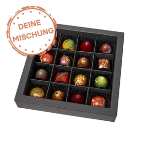 Pralinenbox mit 16 individuell wählbaren handgemachten Pralinen in edler Verpackung
