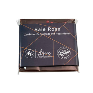 Baie Rose 62% Tafelschokolade von Maasz - Zartbitterschokolade mit Rosa Pfefferbeeren