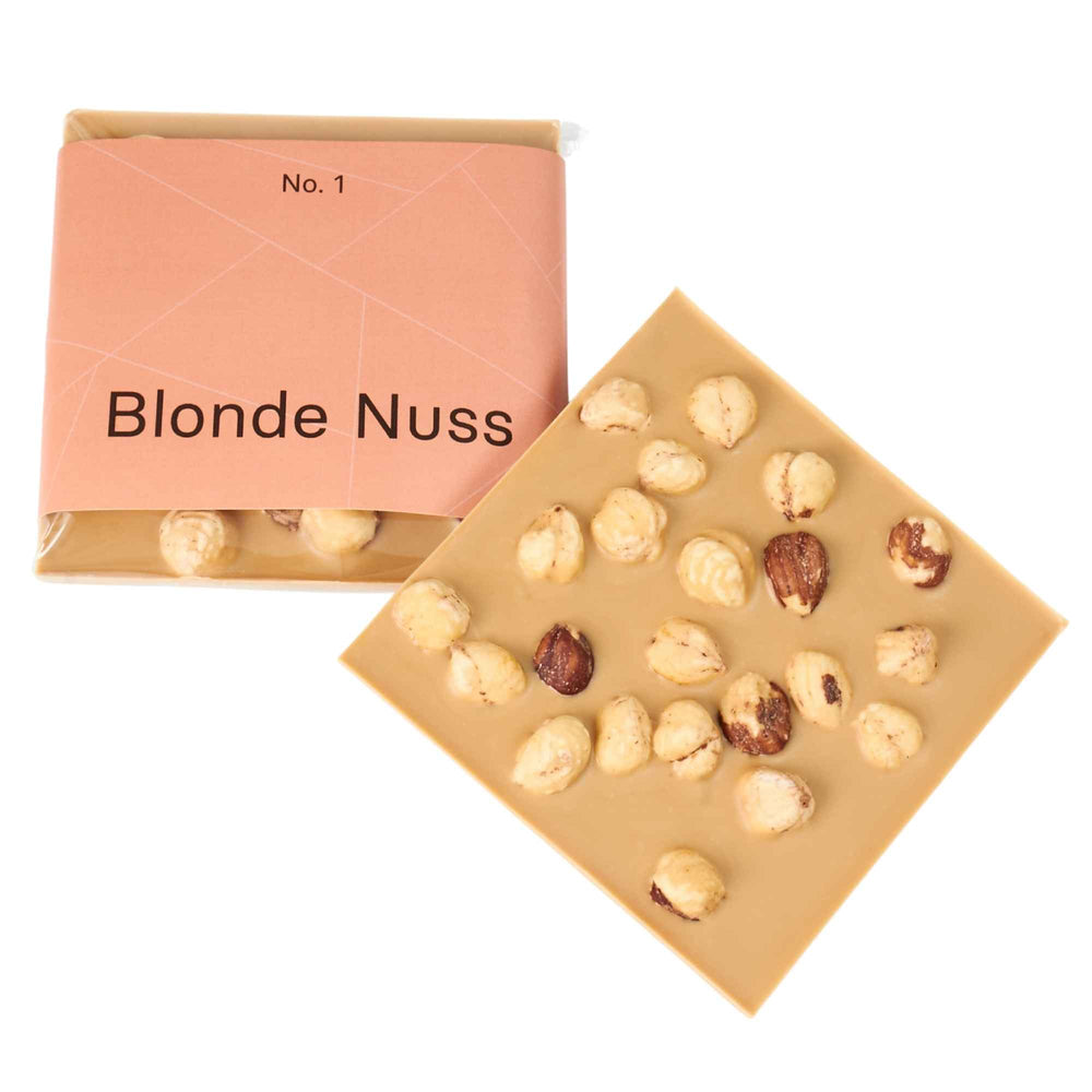 Tafelschokolade No.1 - Blonde Nuss von Maasz Schokolade - karamellisierte weisse Schokolade trifft auf fränkische Haselnüsse
