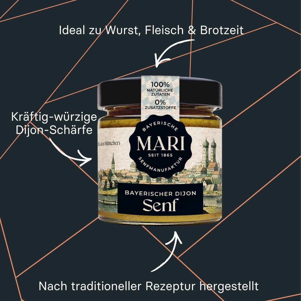 Bayerischer Dijon Senf von Mari Senf, goldgelber Senf im Glas