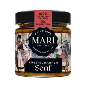 Süß-scharfer Senf von Mari Senf, karamellfarben im Glas