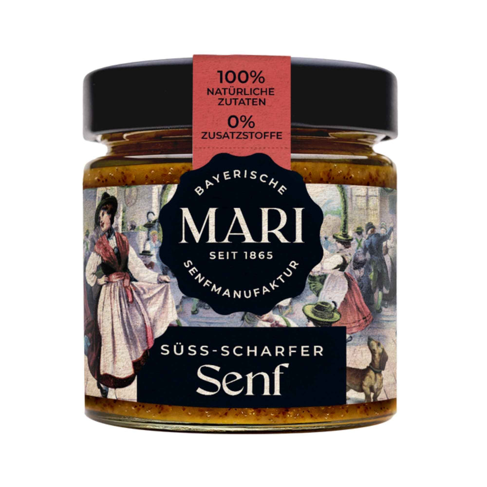 Süß-scharfer Senf von Mari Senf, karamellfarben im Glas