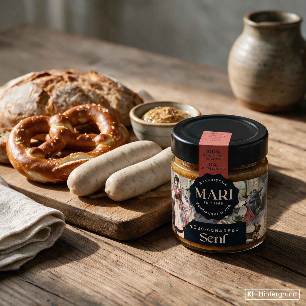 Süß-scharfer Senf von Mari Senf, karamellfarben im Glas