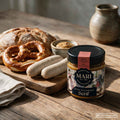 Süß-scharfer Senf von Mari Senf, karamellfarben im Glas
