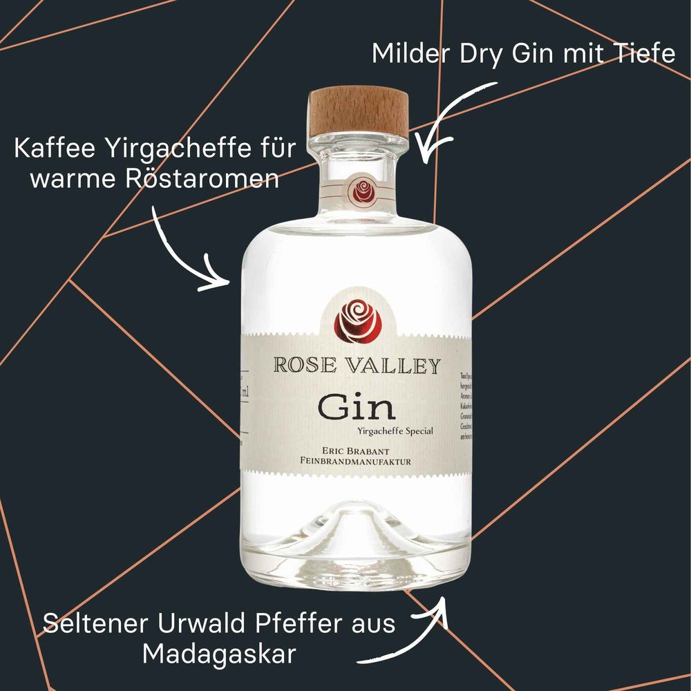 Flasche Gin Yirgacheffe Rose Valley Dry Gin