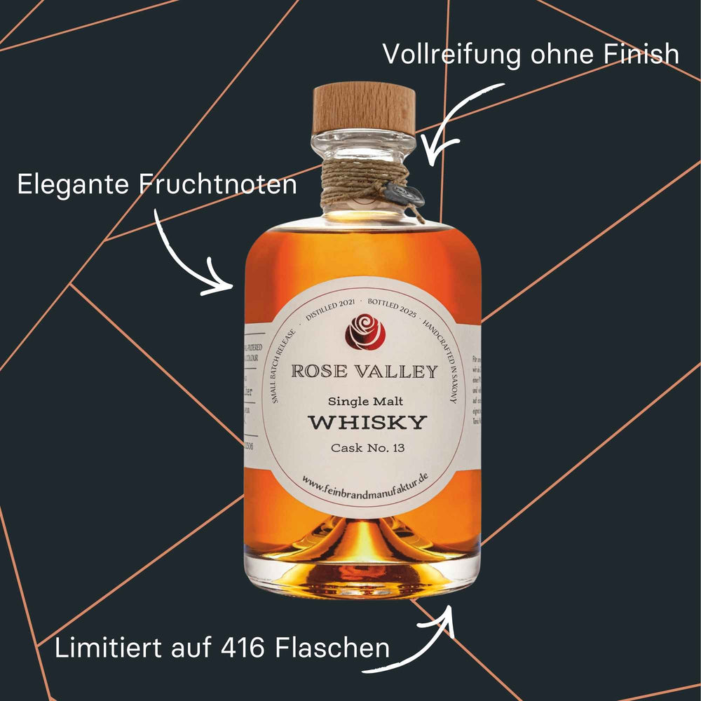 Flasche Rose Valley Cask No. 13 - Single Malt aus Orange-Wine-Fass mit fruchtigem Charakter
