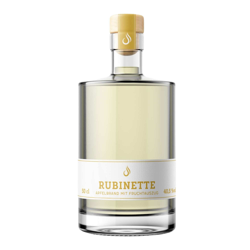 Brennlust Rubinette - fruchtiger Apfelbrand aus Rubinette-Äpfeln in klarer Flasche.