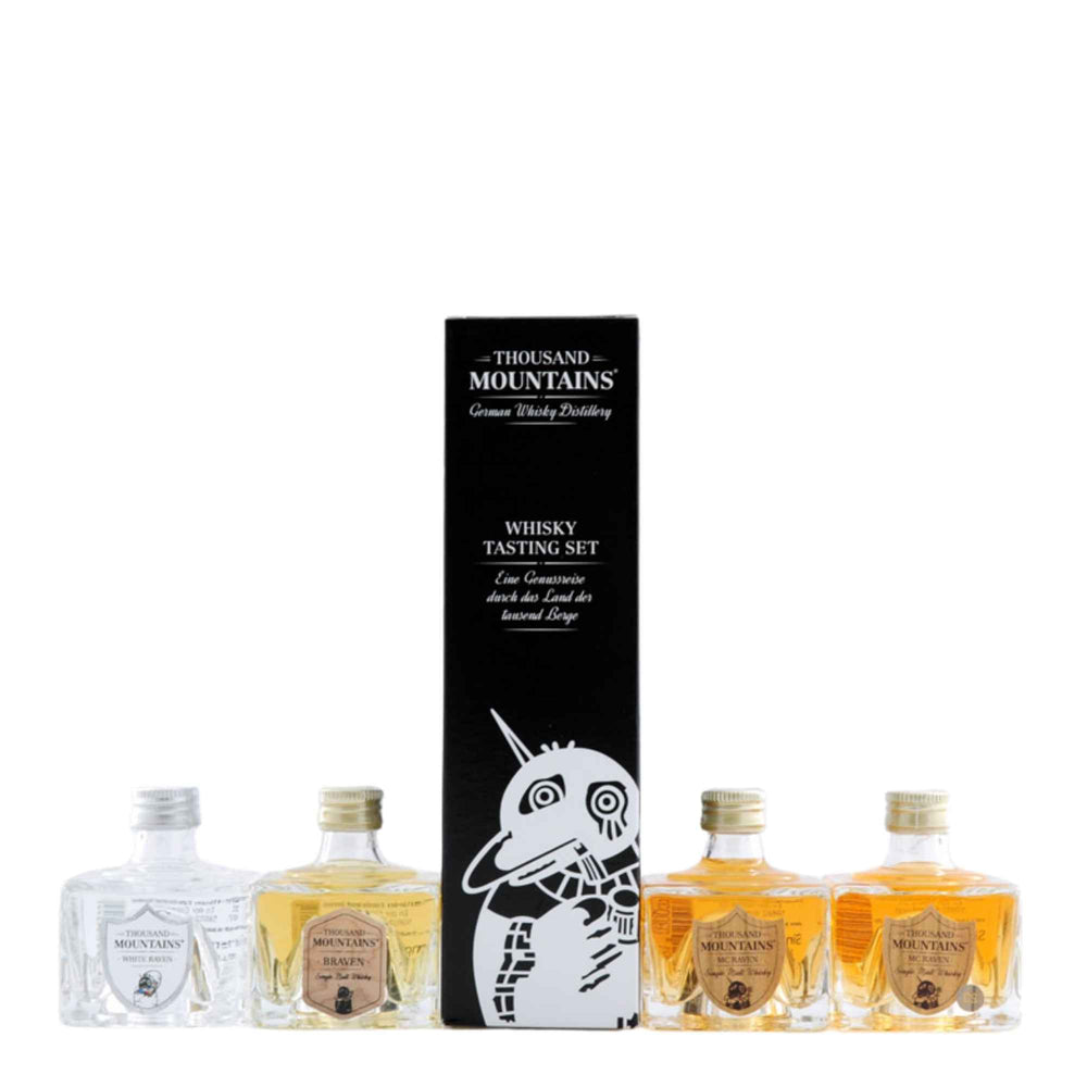 Thousand Mountains 4er Whisky Tastingset mit vier 0,04-l-Whiskyflaschen