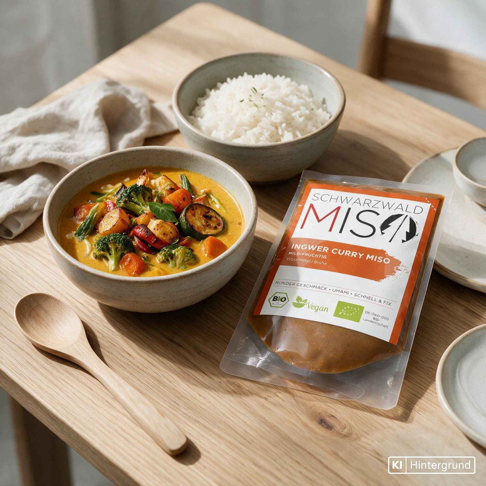 Ingwer Curry Miso von Schwarzwald Miso im Beutel, gelbliche Paste