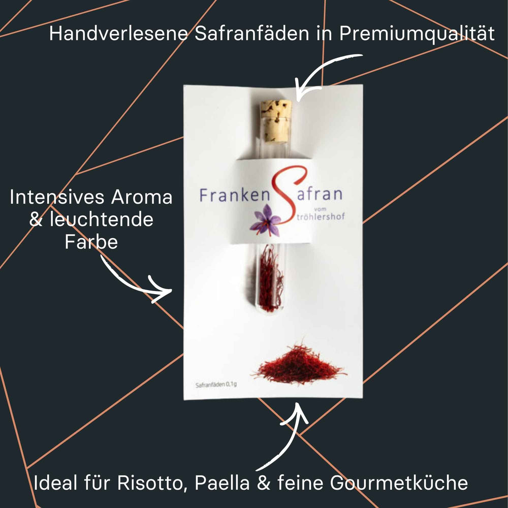 Safranfäden vom Ströhlershof, rote Fäden im Reagenzglas