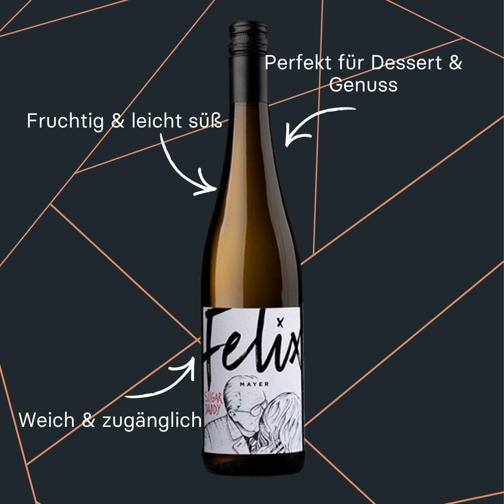Sugar Daddy Weißwein Cuvée vom Weingut Felix Mayer in der Flasche - aromatisch, leicht
