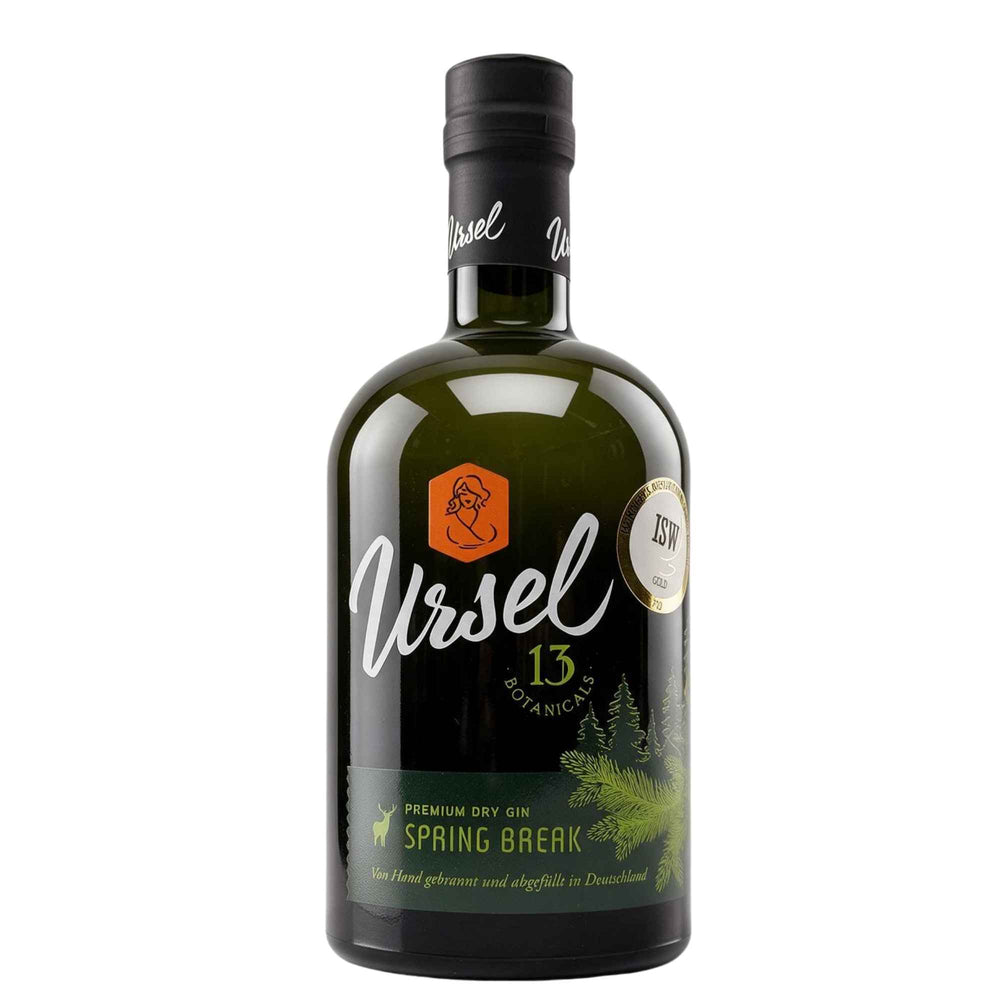 Flasche Ursel Dry Gin Spring Break mit floraler Gestaltung