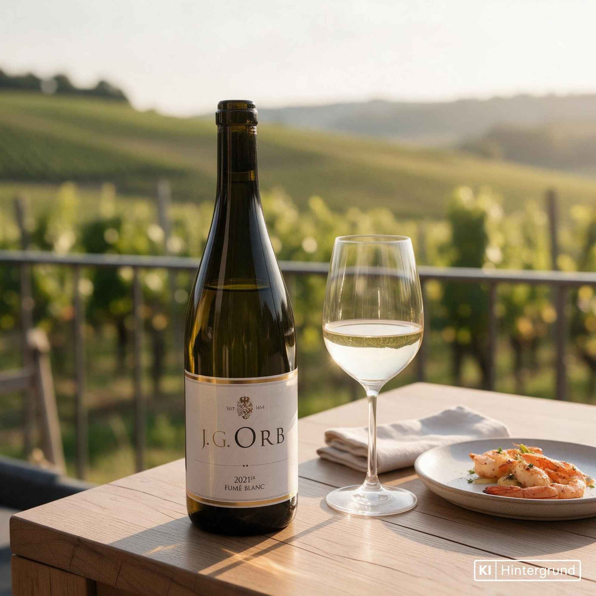 Flasche Fumé Blanc vom Weingut Orb - Weißwein mit hellem Etikett