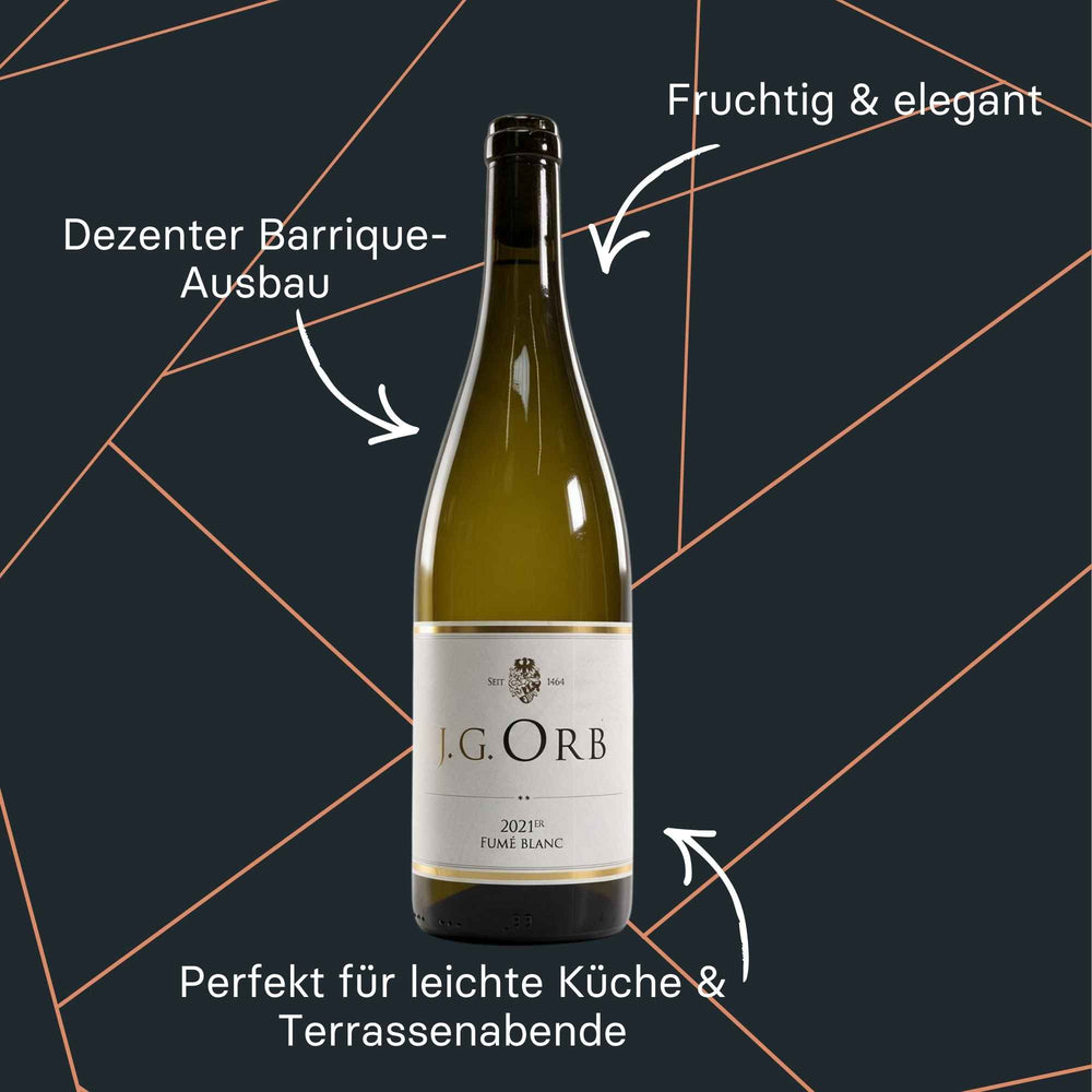 Flasche Fumé Blanc vom Weingut Orb - Weißwein mit hellem Etikett