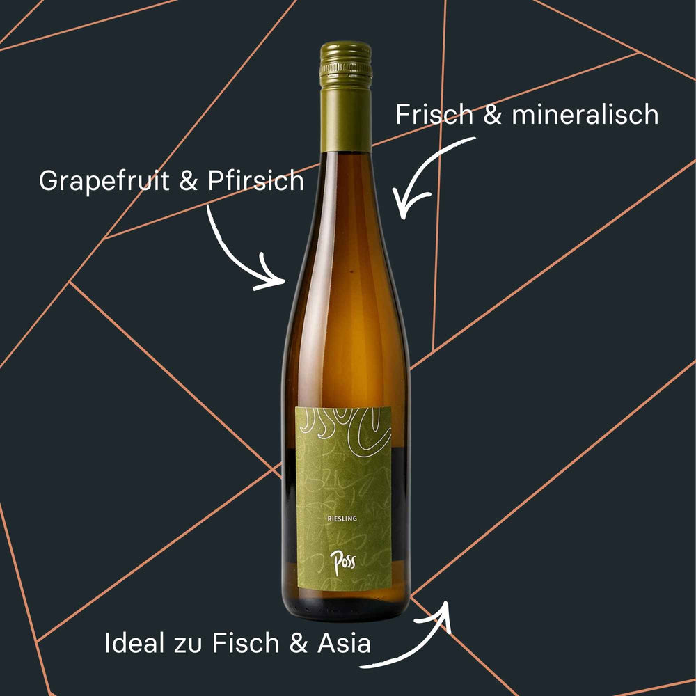 Riesling vom Weingut Poss - elegante Weißweinflasche