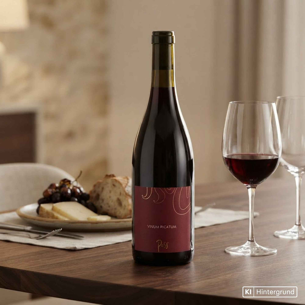 Rotweinflasche Visum Picatum vom Weingut Poss mit elegantem Etikett