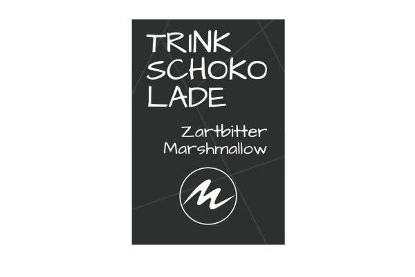 Zartbitter-Marshmallow Trinkschokolade am Löffel - Etikett